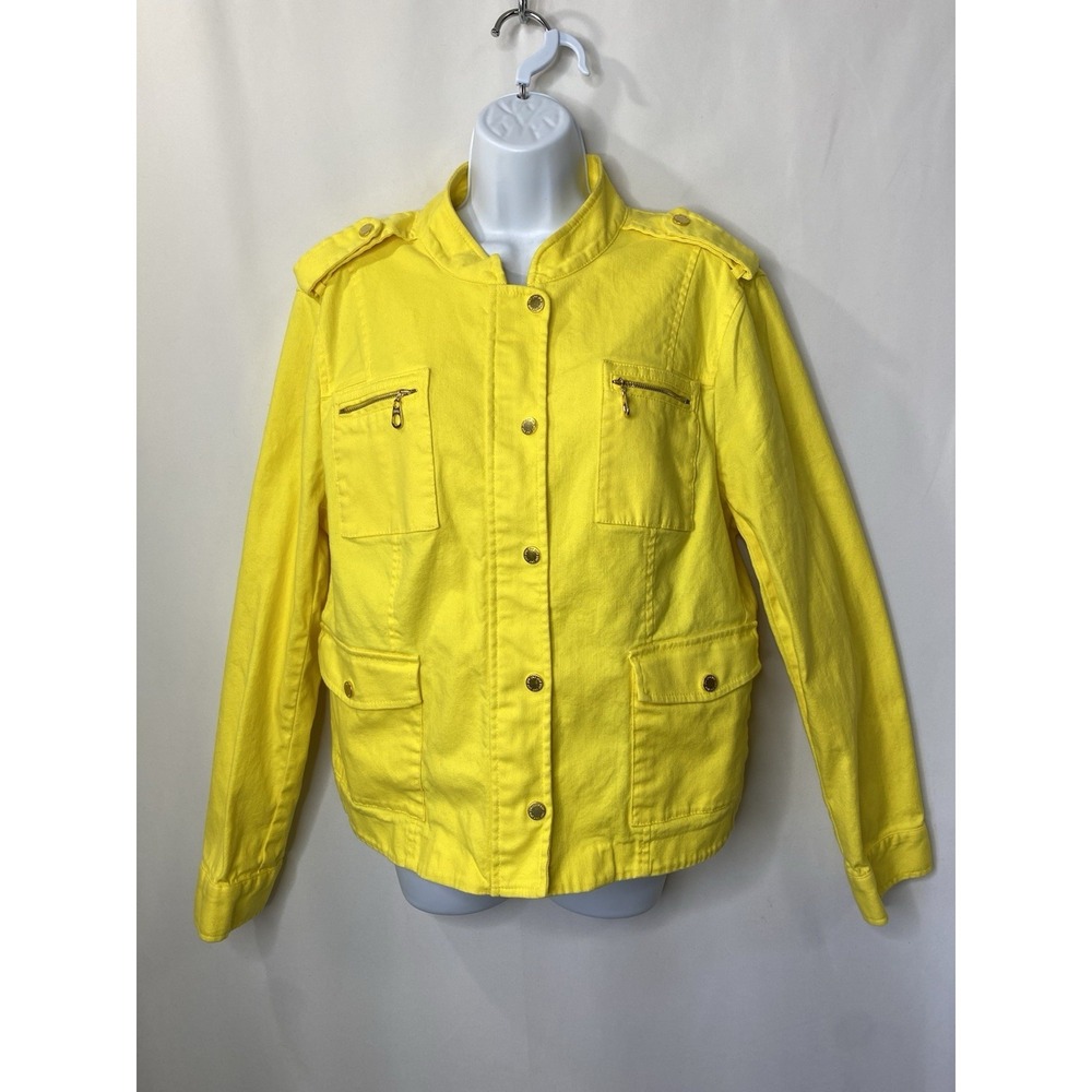 Jones New York Womens Jacket Size XL Military Inspired Pockets Bright Yellow Fun